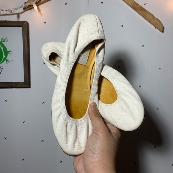 white leather ballerina flats